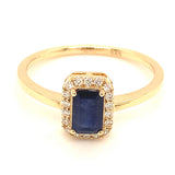 Anillo con zafiro y diamantes en oro amarillo 14KT