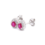 Aretes con rubí y diamantes en oro blanco 14KT