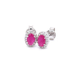 Aretes con rubí y diamantes en oro blanco 14KT