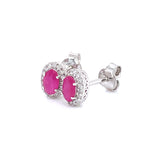 Aretes con rubí y diamantes en oro blanco 14KT