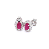 Aretes con rubí y diamantes en oro blanco 14KT