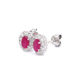 Aretes con rubí y diamantes en oro blanco 14KT