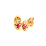 Aretes con rubí y diamantes en oro amarillo 14KT