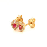 Aretes con rubí y diamantes en oro amarillo 14KT