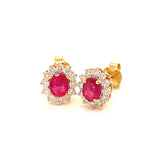 Aretes con rubí y diamantes en oro amarillo 14KT