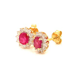 Aretes con rubí y diamantes en oro amarillo 14KT