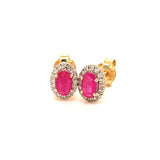 Aretes con rubí y diamantes en oro amarillo 14KT
