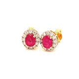 Aretes con rubí y diamantes en oro amarillo 14KT