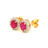 Aretes con rubí y diamantes en oro amarillo 14KT