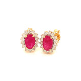 Aretes con rubí y diamantes en oro amarillo 14KT