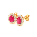 Aretes con rubí y diamantes en oro amarillo 14KT
