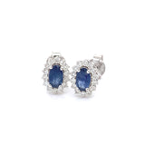 Aretes con zafiro y diamantes en oro blanco 14KT