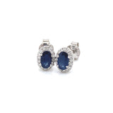 Aretes con zafiro y diamantes en oro blanco 14KT
