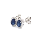 Aretes con zafiro y diamantes en oro blanco 14KT