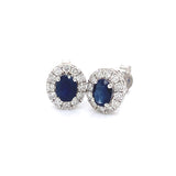 Aretes con zafiro y diamantes en oro blanco 14KT