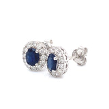 Aretes con zafiro y diamantes en oro blanco 14KT