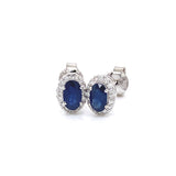 Aretes con zafiro y diamantes en oro blanco 14KT