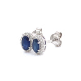 Aretes con zafiro y diamantes en oro blanco 14KT