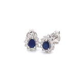 Aretes con zafiro y diamantes en oro blanco 14KT