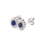 Aretes con zafiro y diamantes en oro blanco 14KT