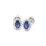 Aretes con zafiro y diamantes en oro blanco 14KT