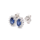 Aretes con zafiro y diamantes en oro blanco 14KT