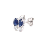 Aretes con zafiro y diamantes en oro blanco 14KT