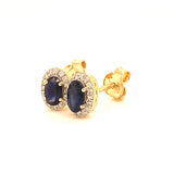 Aretes con zafiro y diamantes en oro amarillo 14KT