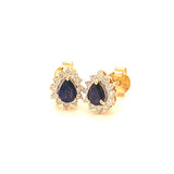 Aretes con zafiro y diamantes en oro amarillo 14KT