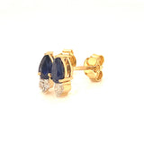 Aretes con zafiro y diamantes en oro amarillo 14KT
