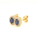 Aretes con zafiro y diamantes en oro amarillo 14KT