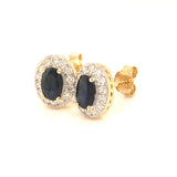 Aretes con zafiro y diamantes en oro amarillo 14KT
