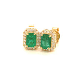 Aretes con esmeralda y diamantes en oro amarillo 18KT