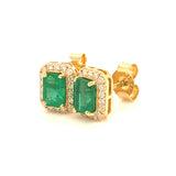 Aretes con esmeralda y diamantes en oro amarillo 18KT
