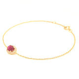 Pulsera con rubí y diamantes en oro amarillo 14KT. 17/18cm