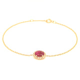 Pulsera con rubí y diamantes en oro amarillo 14KT. 17/18cm