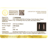 (LD) Huggies con diamantes de laboratorio en oro amarillo 14KT. D-2.50Cts.