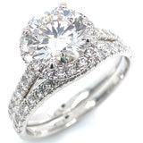 (LD) Set de anillos con diamantes de laboratorio en oro blanco 14KT.