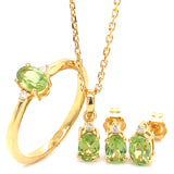 Juego con peridoto y diamantes en plata 925 bañado oro amarillo
