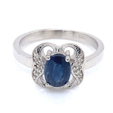 Anillo con zafiro y diamantes en plata 925