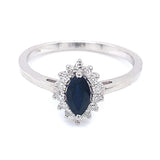 Anillo con zafiro y diamantes en plata 925