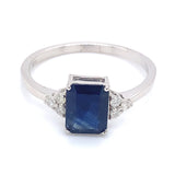 Anillo con zafiro y diamantes en plata 925