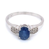 Anillo con zafiro y diamantes en plata 925