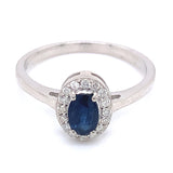Anillo con zafiro y diamantes en plata 925