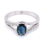 Anillo con zafiro y diamantes en plata 925