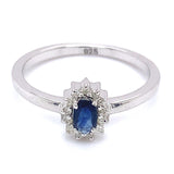 Anillo con zafiro y diamantes en plata 925