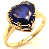 (LD) Anillo con zafiro de laboratorio en oro amarillo 14KT.