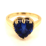 (LD) Anillo con zafiro de laboratorio en oro amarillo 14KT.
