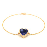 (LD) pulsera con zafiro de laboratorio en oro amarillo 14KT. 19cm