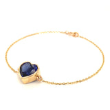 (LD) pulsera con zafiro de laboratorio en oro amarillo 14KT. 19cm